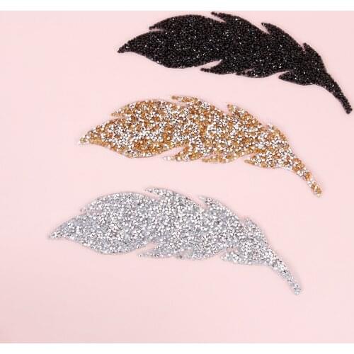 1PC Rhinestone Leaves Motifs Sticker Iron-on Hotfix Patches Thermal Transfer Garment Decoration DIY Crafts Clothing Accessories