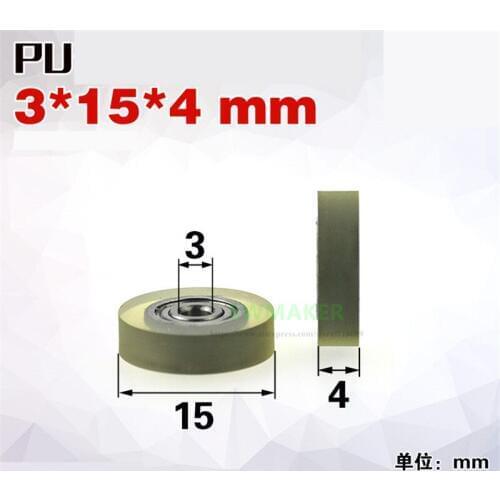 10pcs 3*15*4mm coated polyurethane PU wheel, mute and transparent, 623 bearing pulley, Printer roller wheel