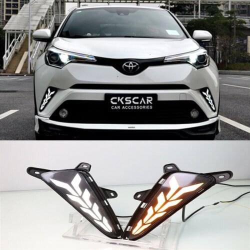 2pcs Car Flashing LED DRL For Toyota C-HR 2017 2018 CHR 2-Colors LED DRL Daytime Running Lights Daylight Fog light cover