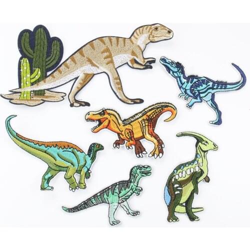 2PCS Iron on Patches for Clothing Sticker Fabric Dinosaur Stripes Animal Embroidery Applique for Jeans Jacket Backpack Badge