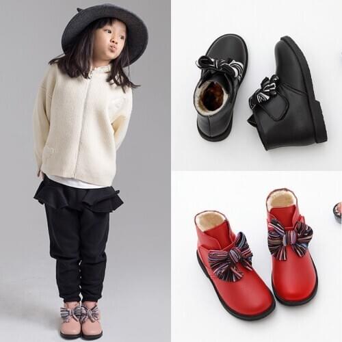 2020 winter girl ankle boots fashion cute childrens boots bow warm cotton princess sweet big kids girl ankle boots