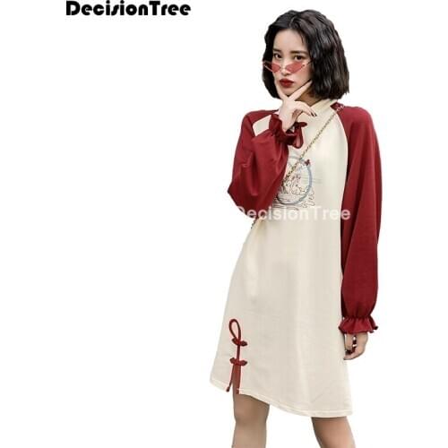 2021 hoodie women loose korean style sweatshirt streetwear flower printing hoodies pullovers chinese traditional qipao