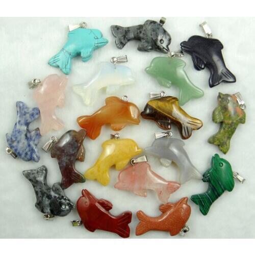 Natural stone Turquoises tiger eye Quartz crystal aventurine dolphin pendant for diy jewelry Making necklace Accessories 5Pcs