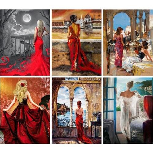 LZAIQIZG 5d Diamond Painting Woman In Red Mosaic Pictures Home Decor DIY Diamond Embroidery Portrait Lady Handmade Gift