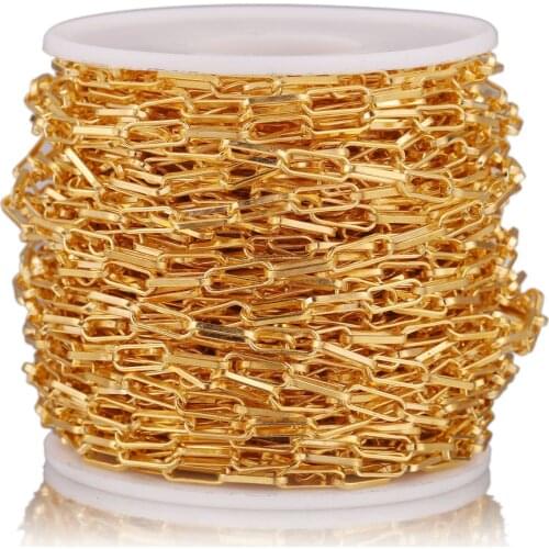 1 Meter Copper Clad Iron 4mmx10mm Gold Flat Drawn Cable Chain for DIY Square Jewelry Chains Accessories Wholesale