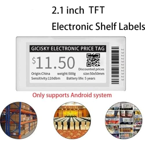 Gicisky 2.1" Black Electronic Price Tag ESL TFT Screen Shelf Label No Mess Writing Low Consumption Bluetooth Connect Easy-to-Use