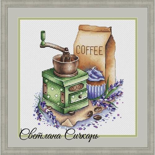HH MM Gold Collection Counted Cross Stitch Kit Cross stitch RS cotton with cross stitch Coffee Grinder and Lavender