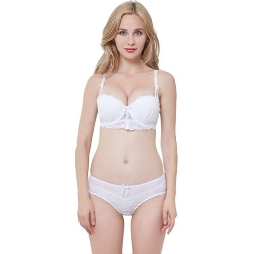Sexy Lace 1/2 Cup Push-up Bra and Panties Set Thick Padded Convertible Straps Lacy Underwear Women Brassieres