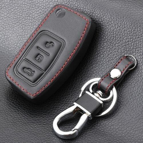 3 Button Leather Car Remote Key Fob Cover Case For Ford Fiesta Focus Mondeo Falcon B-Max C-Max Eco Sport Galaxy Protector
