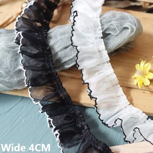 4CM Wide Tulle White Black Organza Fabric Pleated Ruffle Lace Ribbon Fringe Collar Edge Trim DIY Apparel Handmade Sewing Decor