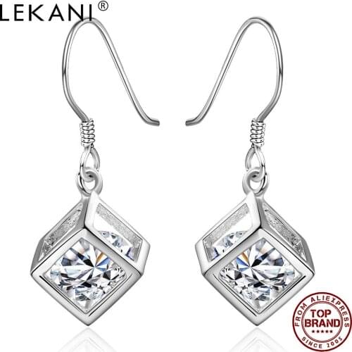 LEKANI Geometric Creative Design Stud Earrings For Women Simple Zircon Earrings Fashion Romantic Anniversary Day Gifts 2021 New