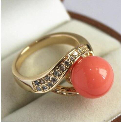 Lovely ladys 18KGP with crystal decorated &12mm salmon pink shell pearl ring