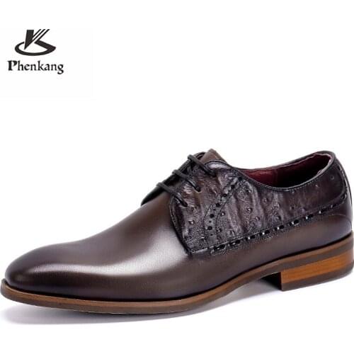 Men Original leather Dress Carved Suit Genuine Leather Brown Laces Designer Brand Brogues Wedding Shoes Phenkang 2021