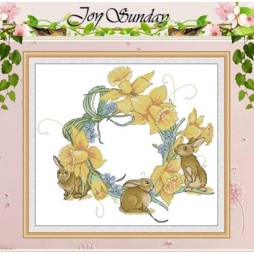 Bunny with Wreath Counted Cross Stitch 11CT 14CT Printed Cross Stitch Set Wholesale Cross-stitch Kit Embroidery Needlework