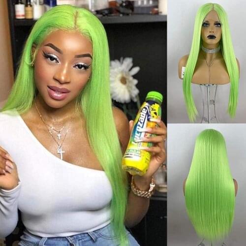 Baicheng Neon Green Wigs for Women Hot Green Synthetic Wigs Long Straight Synthetic Wig Mint Green Wig Glueless Heat Resistant