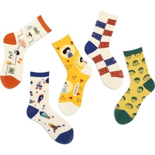 New Fashion Planet Tide Socks Women Creative Cozy Cotton Funny Socks Cartoon Jacquard Autumn Winter Colorful Casual Sports Socks