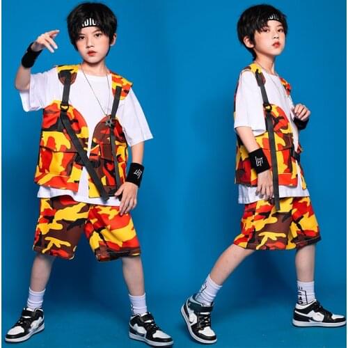 2021 New Camouflage Overalls Hip Hop Dance Clothes ChildrenS Stage Performance Outfits Girls Boys Jazz Dance Costume XS2334