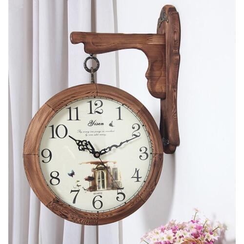 New High Quality Luxury Wooden Large Wall Clock Home Decor Modern Double Sided Wall Clock Big Wood Wall Watches Living Room