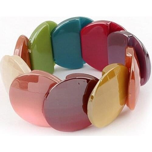 Original New Bohemian Colored Acrylic Bangles Bracelets For Women Boho Multi-layer Elastic Bracelet Female Jewelry Party Gift