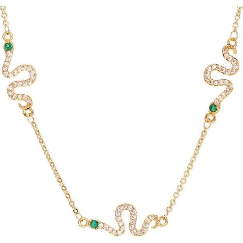 Green Eyes Crystal Snake Necklace For Women Pendant Copper Cubic Zircon Animal Statement Party Jewelry Gifts