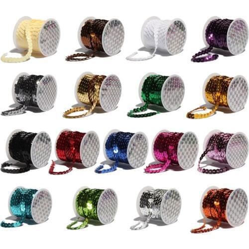 100yards/lot 6mm 17 Colors Shiny Loose Round Flat PVC sequins Paillettes Stretch Sewing On Trims for Crafts Cloth Accessory