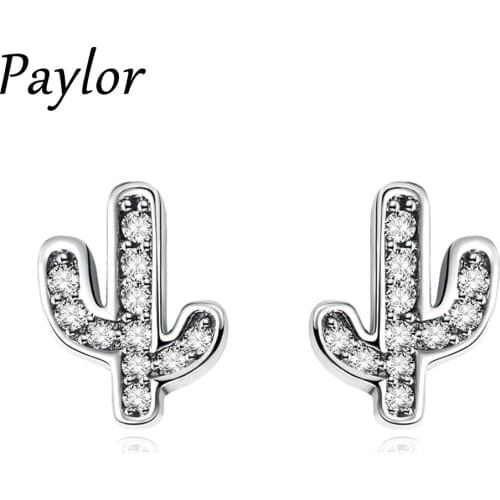 Paylor 2020 Silver Color Shining Clear Zircon Cactus Stud Earrings Delicate Lady Wedding Earrings for Brides Fine Jewelry Gifts