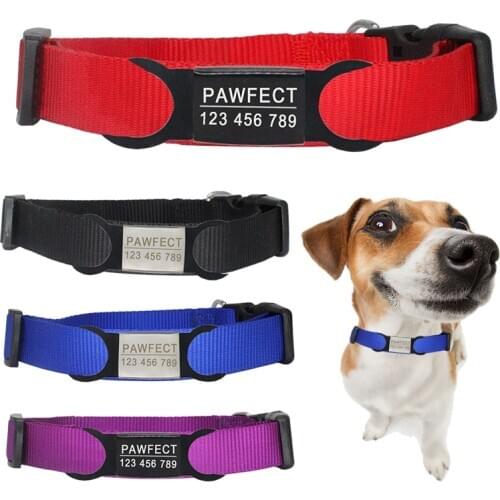 Personalized Customized ID Nylon Dog Collars Free Engraving Adjustable Pet Name Collar for Medium Necklace