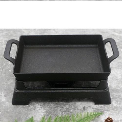Portable cast iron barbecue grill rectangular grilled fish stove seafood big plate commercial household single bbq pot heating h