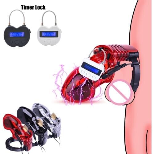 Bdsm Timer Lock Chastity Belt Electro Shock CB6000 Chastity Cage Ball Stretcher,Penis Enlargement Cock Cage Sex Toys For Men Gay