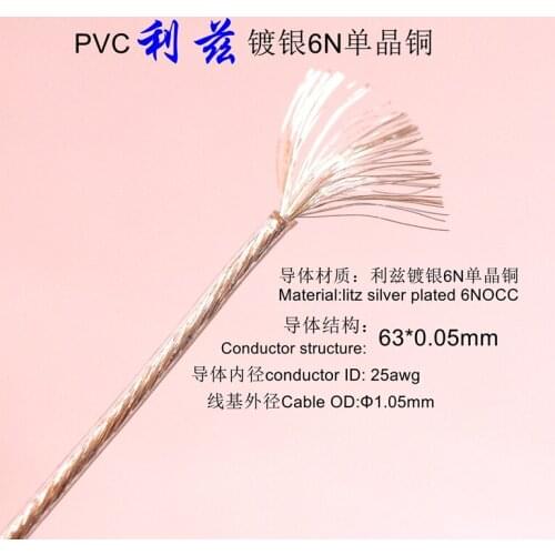 PVC litz silver-plated 6N single crystal copper upgrade line base material 63 core OD: 1.05mm