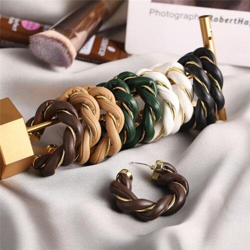 Korean Style Chic Hoop Earrings for Women 2021 Twisted C Shape Leather Earrings Female Brincos Fashion Jewelry