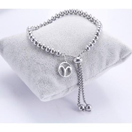 Skyrim Zodiac Pendent Beads Chain Bracelets for Women Girls Stainless Steel Charm Bracelet Aries Pisces Gemini Aquarius Taurus