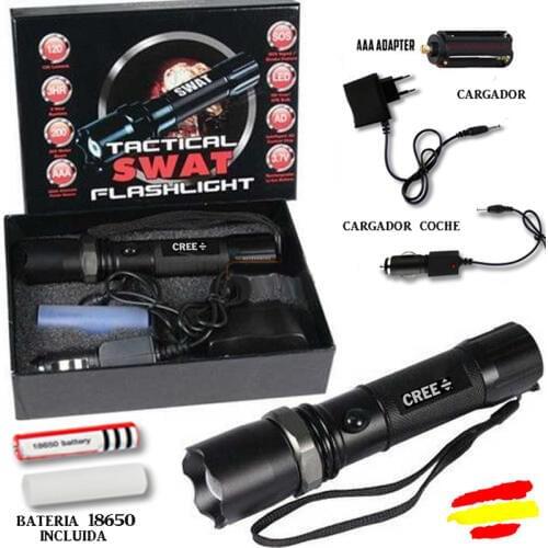 Tactical Flashlight 5000 Lm CREE LED SWAT battery 18650 mAh charger 3,7V ZOOM rechargeable in case charger or battery 18650 gift