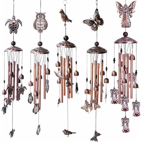 Vintage Metal Wind Chimes Bird Owl Wind Chimes Retro Brass Wind Chimes With S-Shaped Hook Dercoration For Indoor Outdoor Nordic