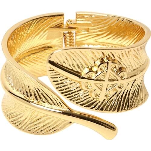 Vintage Ethnic Style Leaf Shape Open Bracelet Womens High Quality Retro Metal Rock Party Jewelry
