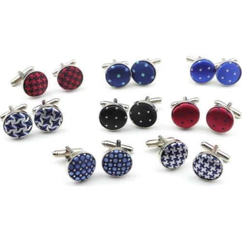 Classic Fashion Dots Polyester Check Design Cufflink 25 Styles For Mens Brand Cuff Buttons Cuff Links High Quality Jewelry