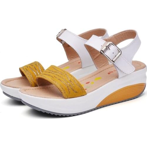 2021 Summer Fashion Platform High Heel Footwear Women Flats Platform Sandals Shoes Genuine Leather Ladies Sliver Sneakers Shoe