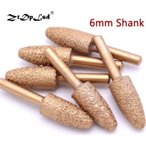ZtDpLsd 1PCS 6MM Shank Bullet Vacuum Brazed Diamond Burrs Alloy Grinding Head 60MM For Stone Jade Peeling Electric Carving Tools