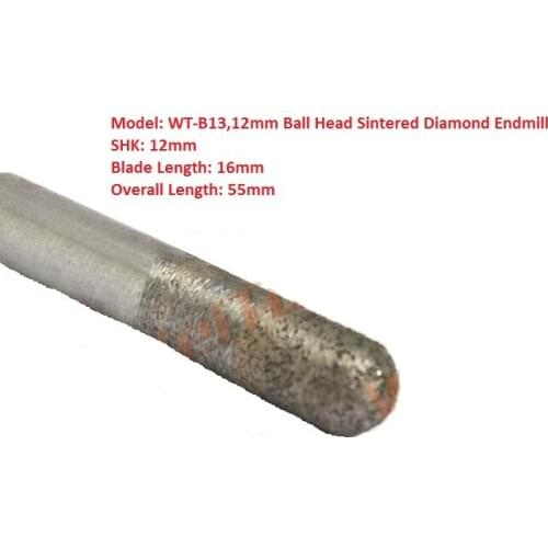 1pc 12mm Ball head Sintered Diamond Cutting Tool Stone Cutter,Cnc Diamond End Mill, Stone Cutting Router Bit on Engraver