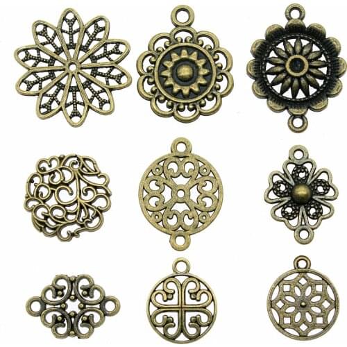 20pcs Charms Motif Antique Bronze Color Motif Pendant Charms Flower Charms Connector For Jewelry Making