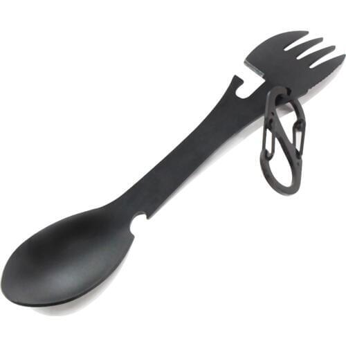 Portable Stainless Steel 5 in 1 Spoon Fork Steak Can Opener Bottle Opener Outdoor Camping Tableware