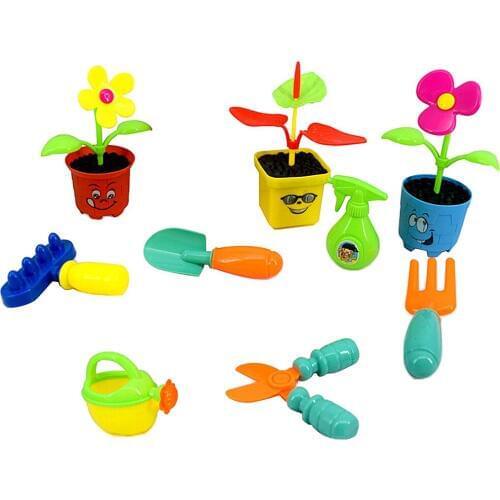 9 Pieces Pretend Garden Tools Toy Set Potted Plastic Flower Preschool Educational Toy for Toddlers Planting Flowers Tool Set