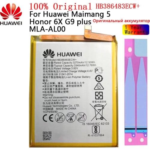HB386483ECW 100% New Original Battery For Huawei Honor 6X / G9 plus / Maimang 5 / GR5 2017 3340mAh Replacement Batteries Bateria