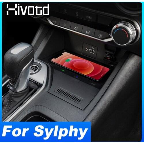 Car QI Wireless Charger For Nissan Sylphy Sentra 2020 2021 Accessories 10W Phone Fast Charging Plates Interior Modification Part