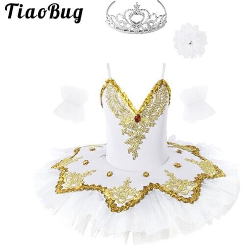 TiaoBug Kids Ballerina Sequins Tutu Ballet Dress Children Girls Professional Ballet Leotard Stage Performance Swan Dance Costume