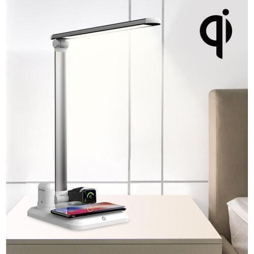 4 In 1 Qi Wireless Fast Charger Pad LED Light Bedside Lamp for Phone Apple Watch IPad Speaker Charging with Touch Switch