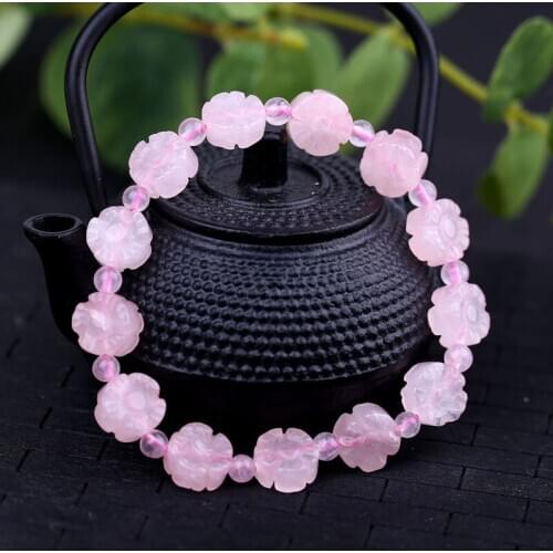 ROSE quartz carved flower 10mm bracelet 8inch wholesale beads nature FPPJ