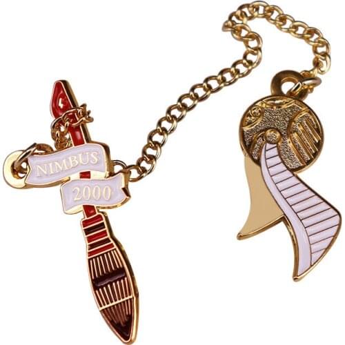 Nimbus 2000 broomstick Golden snitch Magic World Fans Metal Enamel Lapel Clothes Coats Badge Brooch Pin with chain Accessories