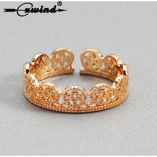 Cxwind Fashion Gold Color Knot Star Crown Open Rings For Women Lover Wedding Engagement Finger Adjustable Ring Jewelry