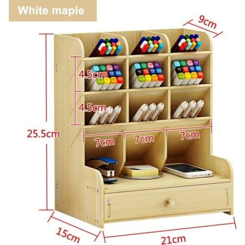 Pen Holder Wooden Desktop Pencil Organizer Office Stationary Storage Box School Desk Stand Case Makeup Rangement Home Organiser